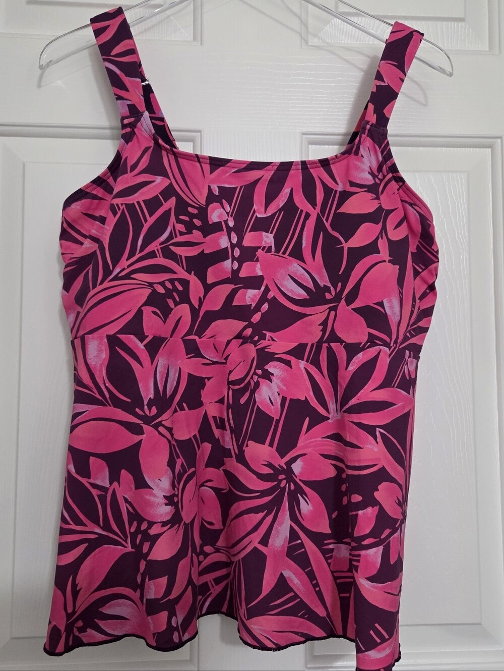 Lands' End Size Large/14-16/DD Pink And Purple Floral Tankini Swim Top